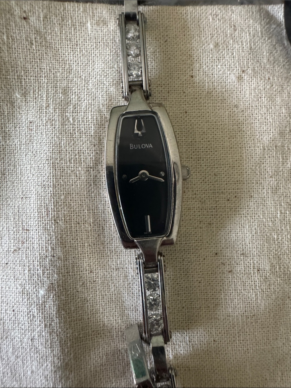 Bulova Silver Bracelet Watch with Black Dial